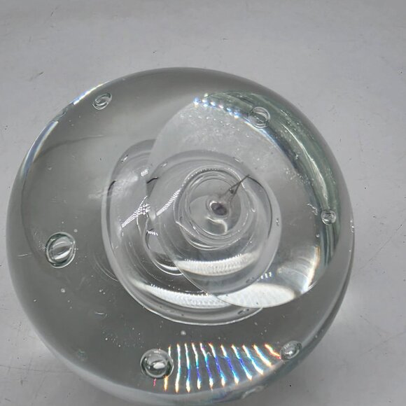 Hand Blown Clear Glass Paperweight With Abstract Design Controlled Bubbles 3" - Picture 7 of 12
